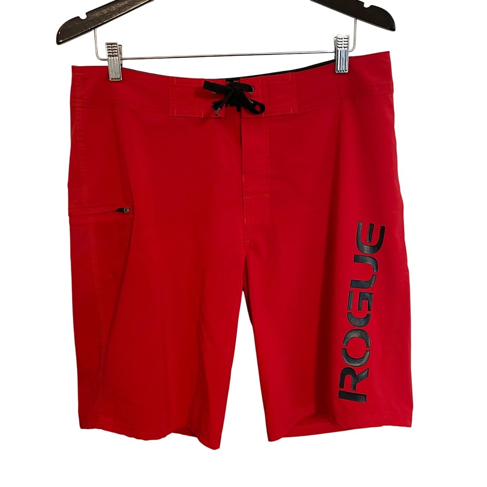 Rogue Fitness Mens Red Training Board Shorts Size 34 CrossFit Lifting Gym WOD